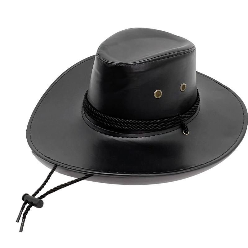 

Ковбойская шляпа Вестерн из искусственной ПУ кожи с широкими полями для защиты от солнца, дышащая кепка Black