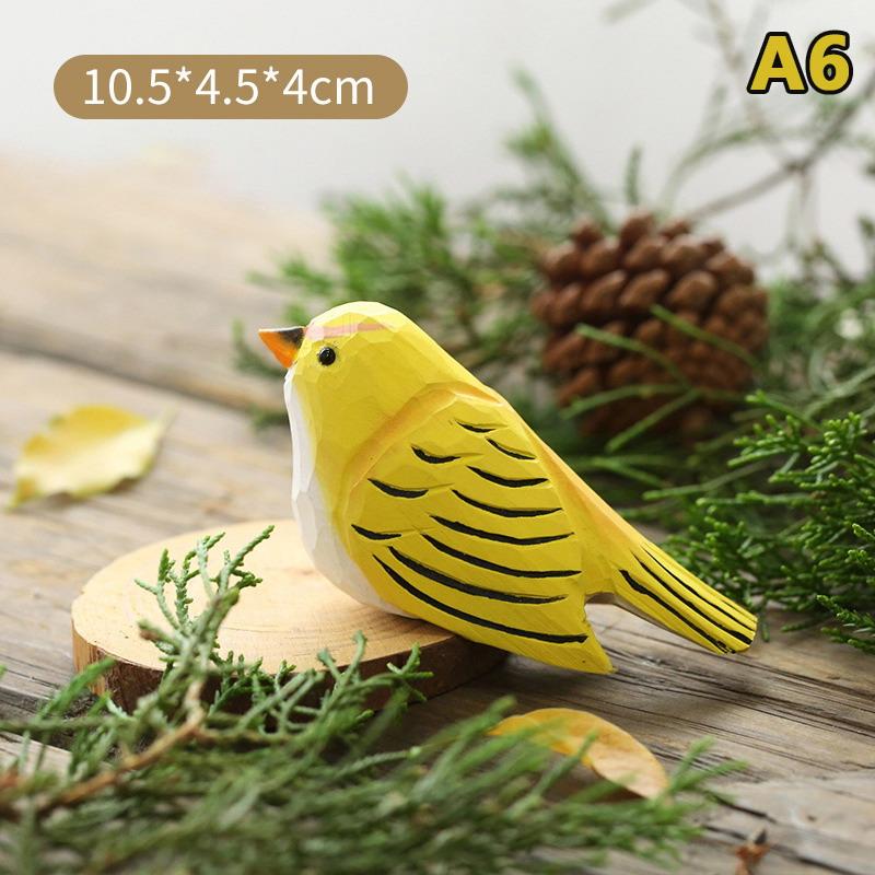 Cute Wood Carving Bird Handmade Mini Small Bird Ornament Carving Nordic-Style Wooden Bird Figurine Children'S Toys
