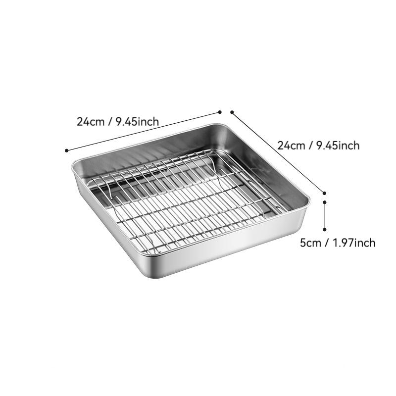 Bandejas rasas quadradas para armazenamento de alimentos com grade de resfriamento, assadeira de aço inoxidável para cozimento a vapor, conjunto de pratos para churrasco, utensílios de cozinha