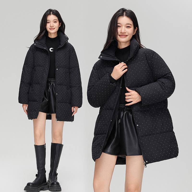 New Down-padded Jacket for Women in Winter, Star-studded Student Thickened Cotton-padded Jacket, Mid-length, Stylish and Shiny Cotton-padded Jacket