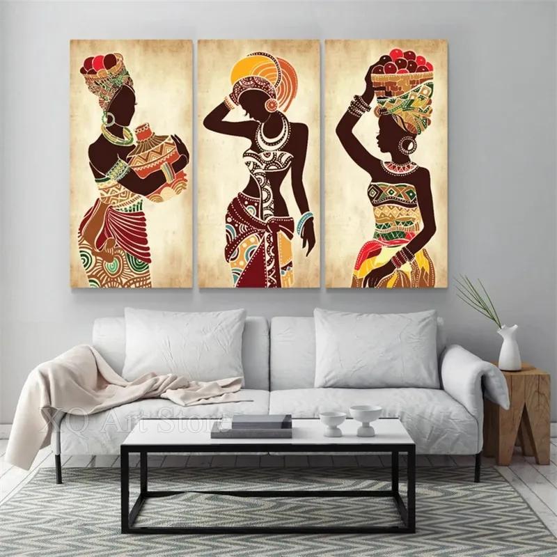 African Black Woman Canvas Painting Ethnic Art Poster for Living Room Decoration Home Wall Decor Decorative Paintings Picture