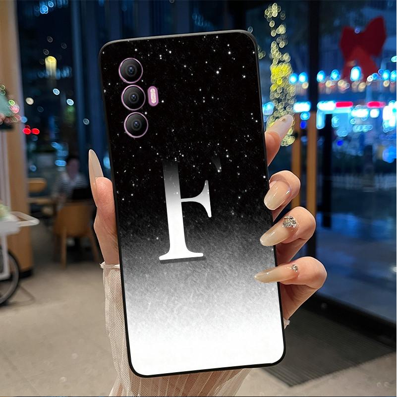 Phone Cover For Tecno Spark 8 Pro Case Stylish New Letter With Flower Shiny Starry Sky Soft Black Anti-scratch Back Cover