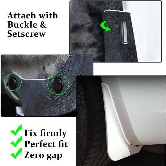Mud Flaps For Tesla Model 3 2016- Splash Guards Front Rear Fender Protection Mudflaps No Need To Drill Holes (Set Of 4, White)