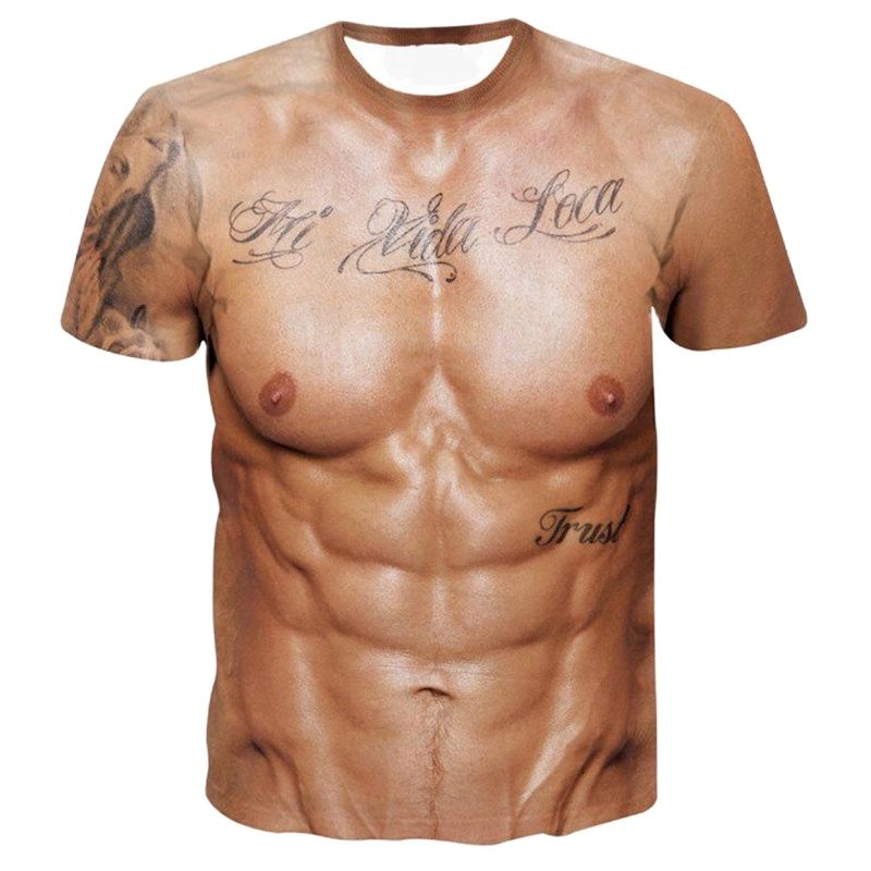 

Strong Muscle Pack 3D Высокая имитация принта Tough Guy Сексуальная красивая личность Привлекательная футболка с короткими рукавами и круглым вырезом Топ