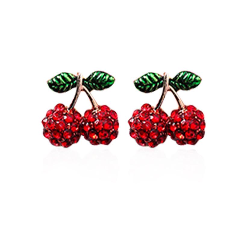 Temperament Red Zircon Strawberry Earrings for Women Shiny Rhinestone Cherry Flower Earrings Delicate Party Wedding Jewelry