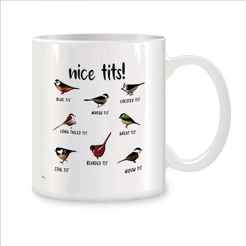 

Nice Tits Bird Mugs For Bird Lovers Women, Bird Watching Gifts Novelty Coffee Ceramic Tea Cups White 11 oz 330ml