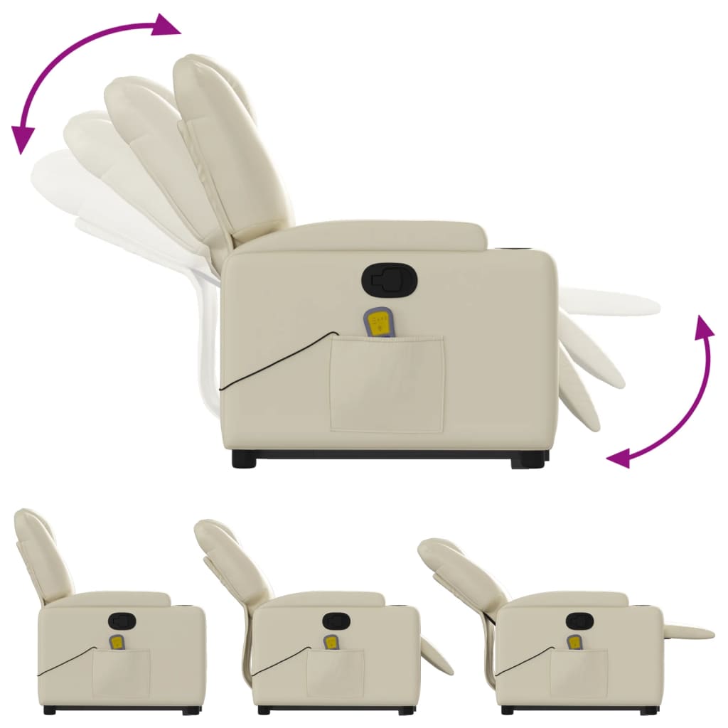 Vidaxl Lift-Up Massage Chair, Reclining, Cream, Eco-Leather