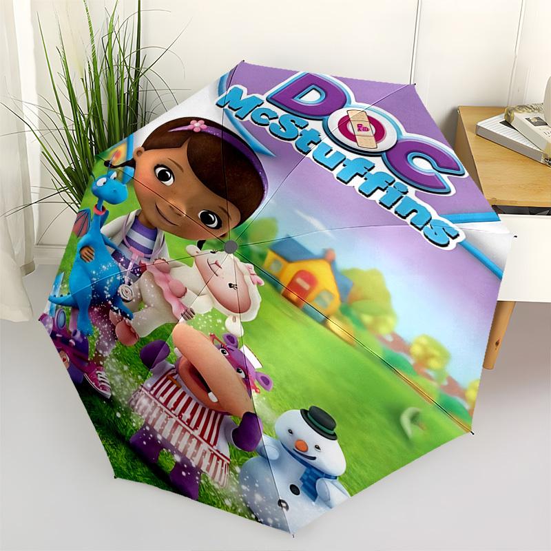 Doc McStuffins, toy animalsThemed Automatic Opening and Closing umbrella 8 Ribs, Suitable for Leisure and Going Out, Outdoor Accessory, Go