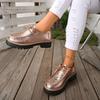 Women's Wide Width British Style Leather Shoes, Round Toe Lace-Up Oxfords, Classic Casual Loafers In Stock