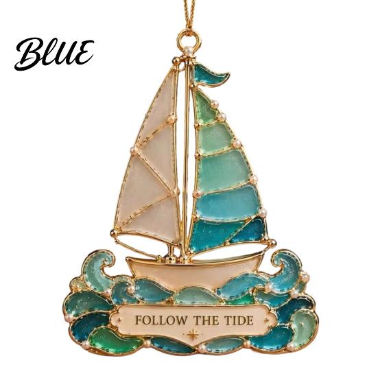 Decorative Hanging Decorations for Home Handmade Sea Glass Coastal Christmas Ornaments, Turtle Seahorse Starfish Seasonal Party Supplies Sailboat