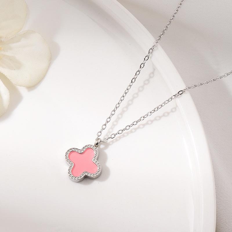 Non-Fading Lucky Titanium Steel Double-Sided Pendant Four-Leaf Clover Necklace Female Simple Premium Sense Niche Design Jewellery