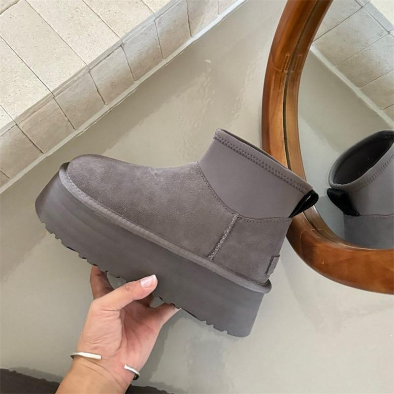 Snow boots thick-soled winter new deep low tube elastic boots wool heightening warm cotton shoes women's shoes