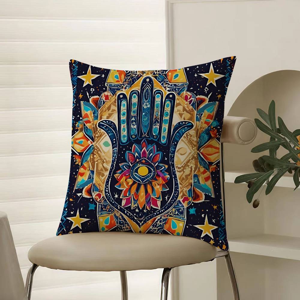

Beautiful Mysterious Style Hamsa-A Pillow Case Comfort Sofa Bed Silky elegant Invisible zipper Decorative cushion cover 12x12Inch
