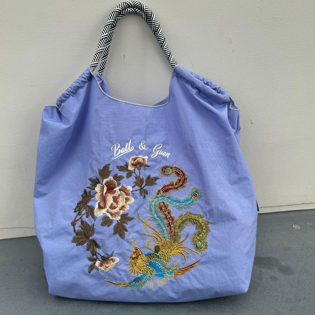 Trendy Large-Capacity Japanese-Style Nylon Embroidery Shoulder Bag for Women