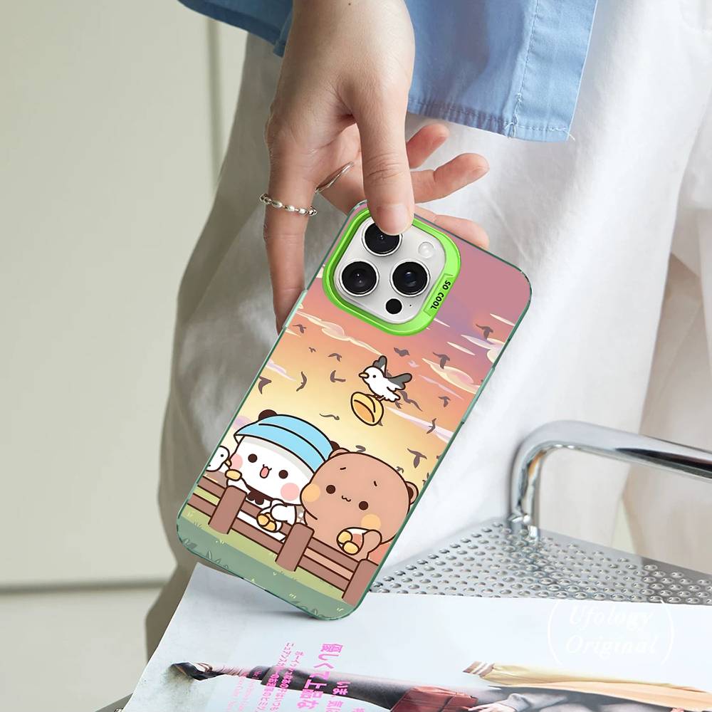 Cute Bubu Dudu For IPhone 11 12 13 14 15 16 17 Pro Max Plus Colorful Black Matte Phone Cover
