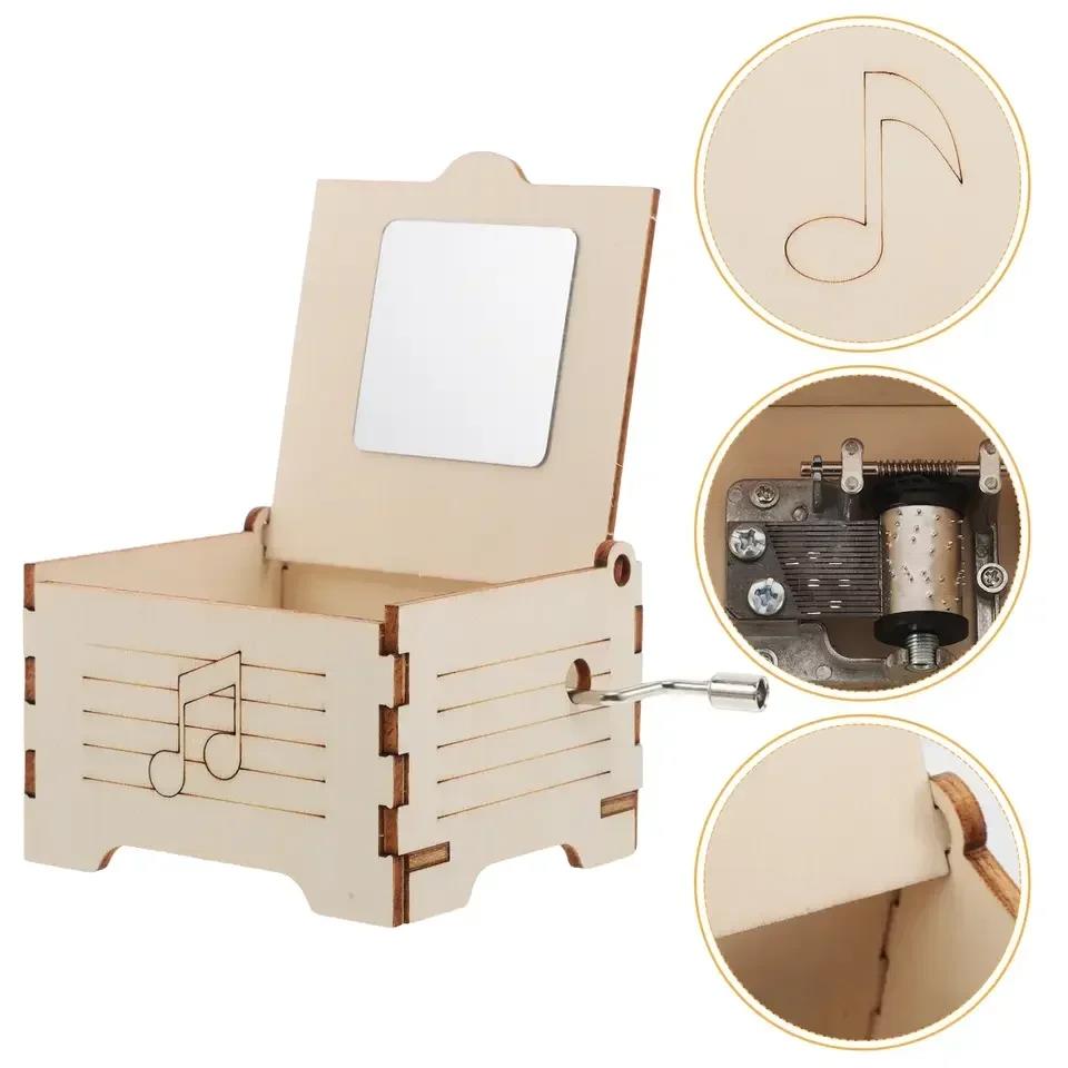 2026 New model High-quality DIY Wooden Phonograph Music Box Kit Hand Cranked Assembly Model Creative Handmade Ornament for Kids 3