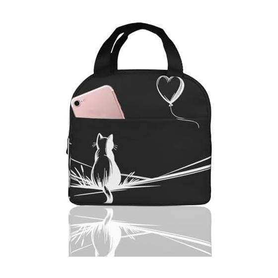 Lunch bag, cold insulation, thermal insulation, cat pattern, waiting lunch bag, insulation, waterproof, leak-proof, large capacity, large lunch bag,