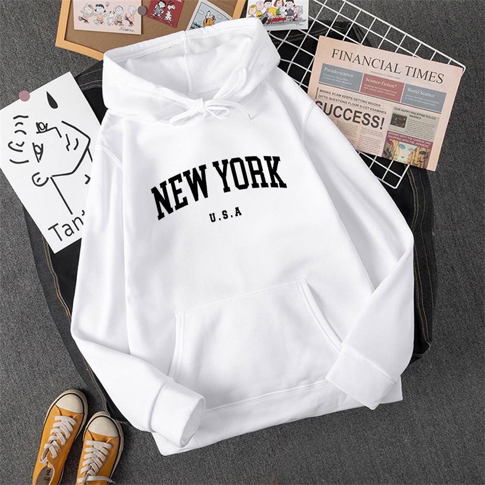 Sudadera con capucha para hombre y mujer, diseño de ciudad de Nueva York, EE. UU., con letras estampadas, estilo Harajuku, informal, holgada, ropa deportiva