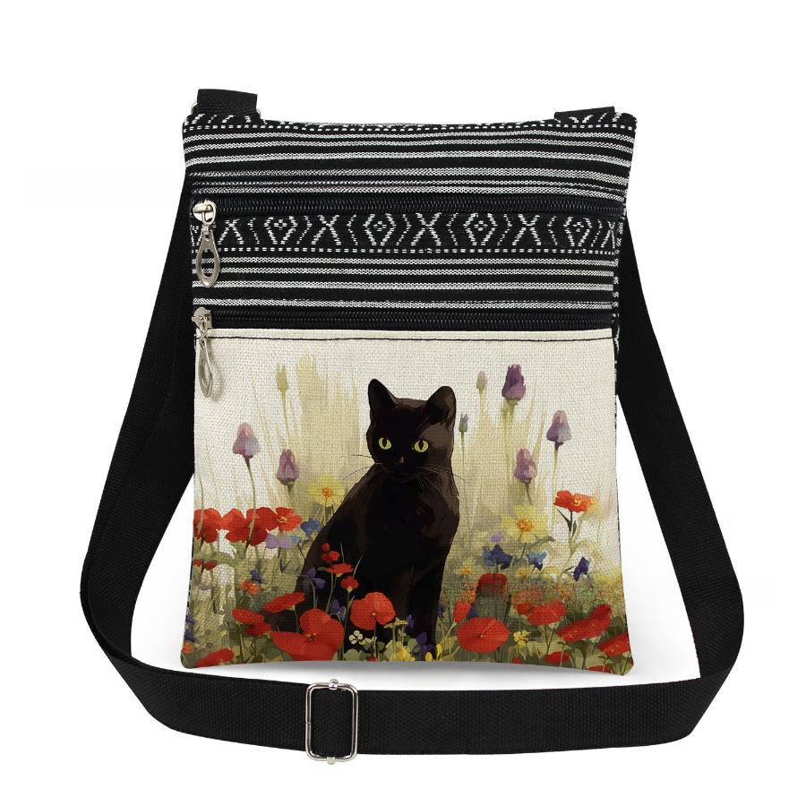 1PC Black cat Print Tote Bags Women Shoulder Handbags Postman Package 6930 CLE
