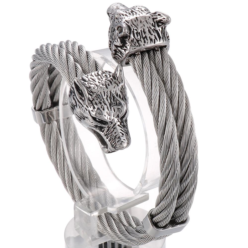 

Ретро эластичная голова волка с открытой манжетой браслет для мужчин 12 мм крученая цепочка из нержавеющей стали мужские браслеты рокеры ювелирные изделия 56MM(Elastic)