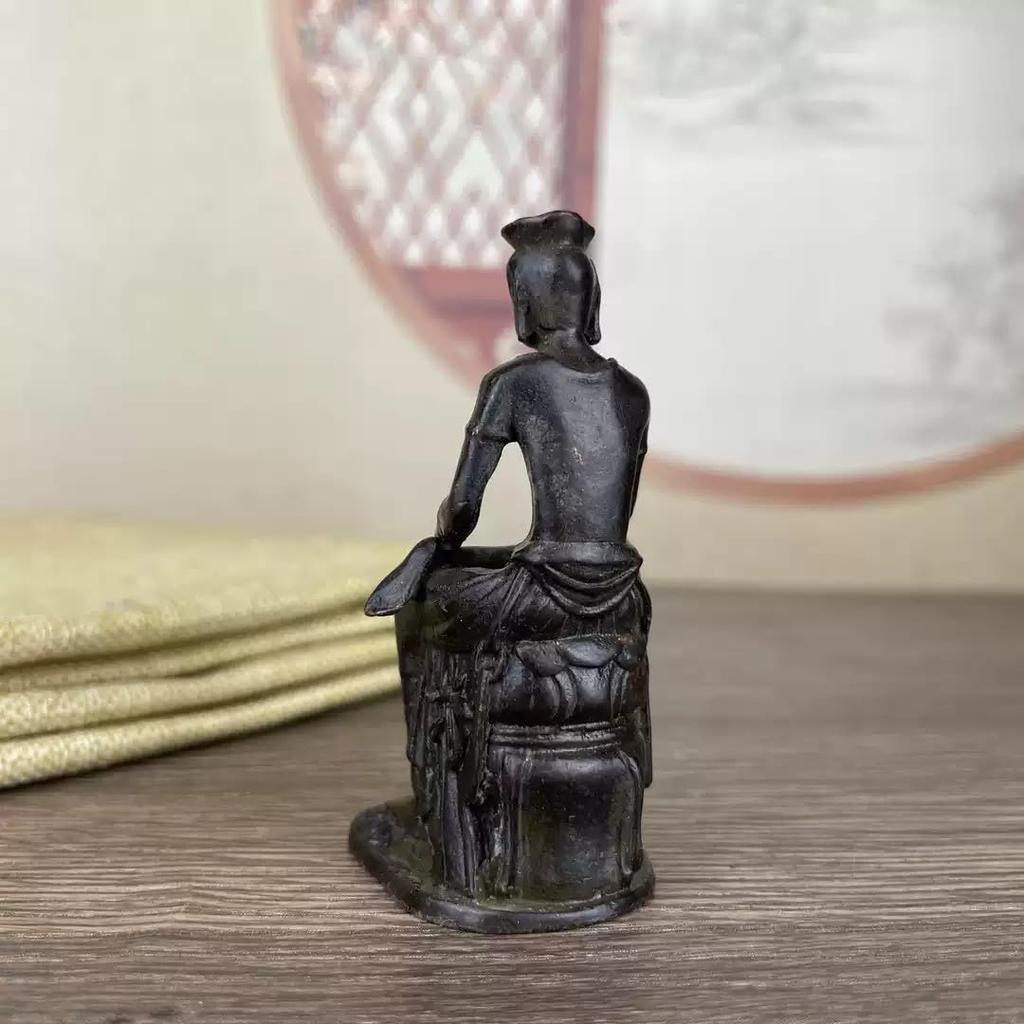 Maitreya Bodhisattva 66mm Buddhist Statue Maitreya Bodhisattva Small Buddha Statue, (Antique Finish/Brass), Collection, Half-Knee Statue, Copper,