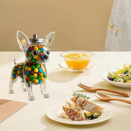 Yousheng Pet Treat Jar Reusable Dog Shape Glass Airtight Pet Food Storage Container Chihuahua/French Bulldog/Dachshund Candy Snack Holder with Lid