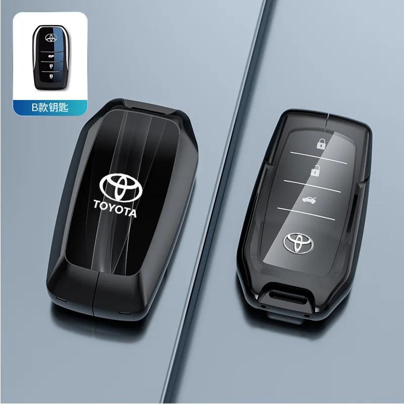 New Zinc Alloy Leather Car Key Case Cover Shell For Toyota CHR Hilux Fortuner VHFDT6 Land Cruiser 200 Camry Corolla Crown RAV4 Highland