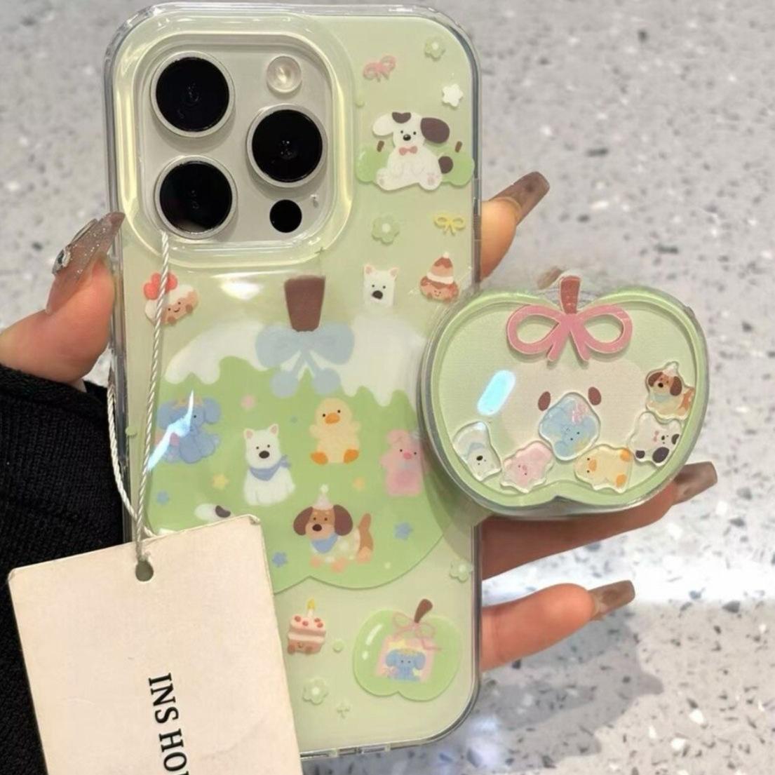 Single-layer green apple bear for iphone16promax iPhone case iPhone women s models apple 16e