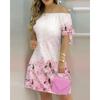 Women's Fashion Summer Spring Solid Color Print Short Sleeve One Shoulder High Waist Casual Dresses