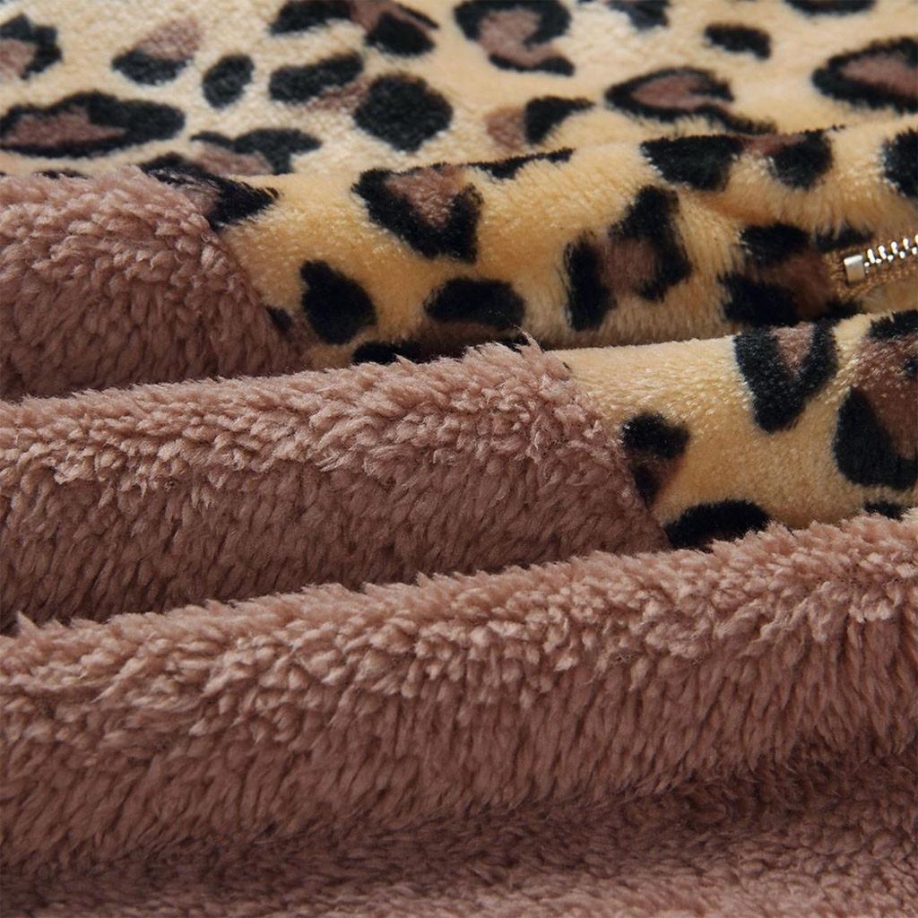 Women Hooded Sweatshirt Coat Winter Warm Wool Leopard Pocket Cotton Coat Outwear