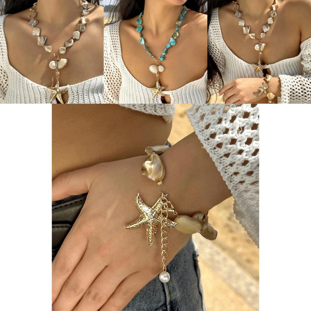 Starfish Shell Bead Necklace With Geometric Shape For Womens Fashion Accessories