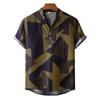 Mens Linen Ethnic Short Sleeve Casual  Printing Hawaiian Shirt Blouse T-shirt