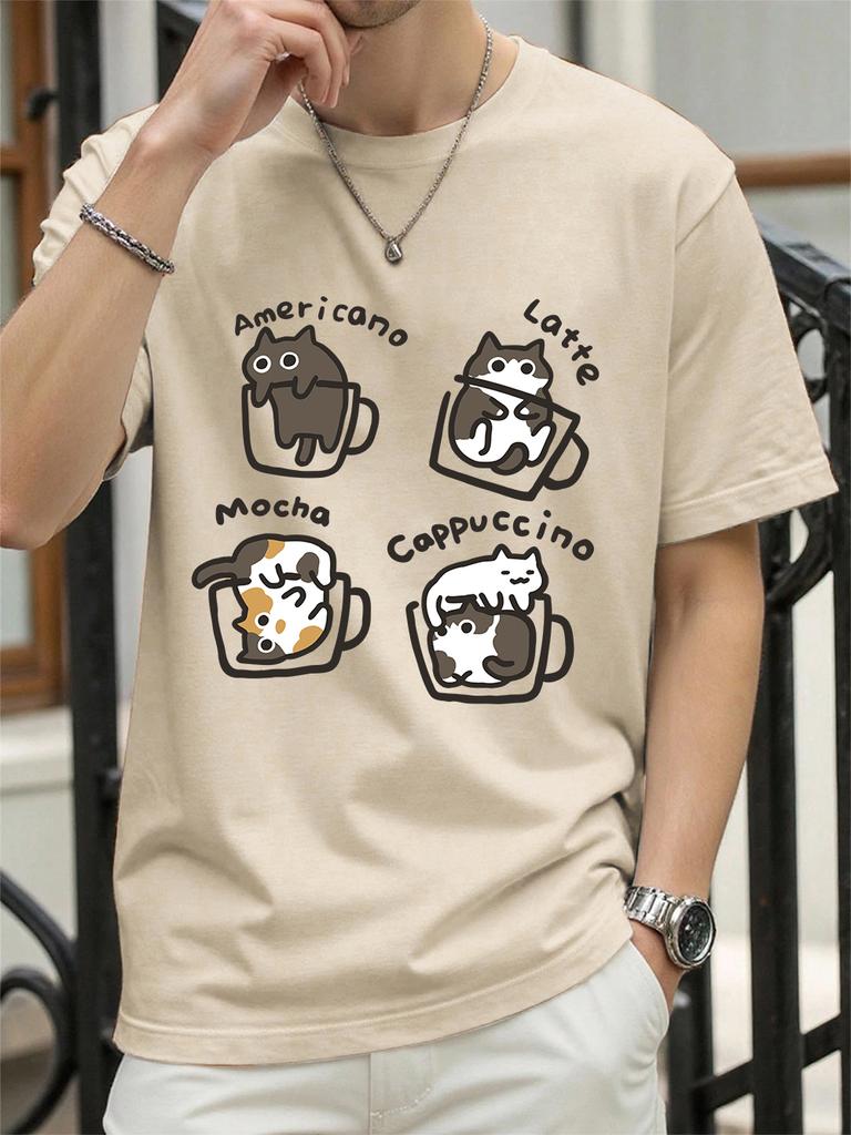 Cat Coffee Art Letter Printing TShirts Womens Cotton Summer Tops Soft Loose ONeck Short Sleeve T Shirts Casual Womans Clothes