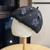 New Temperament Beret Ins Literary Style Small Fragrance Shopping Fashion Sequin Flower Face Small Octagonal Beret Hat