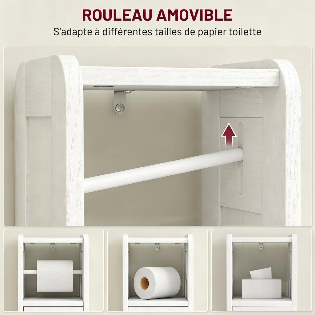 Small Bathroom Storage Cabinet with Toilet Roll Holder - White