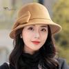 Basin Hat Solid Color Wide Brim Round Dome Warm Woolen Women Autumn Winter Elegant Bowknot Decor Felt Fedora Daily Wear