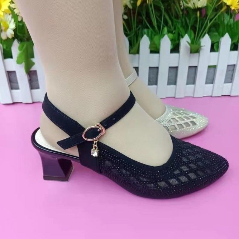 

босоножки на шпильке женские сумка голова лето новый весна и лето универсальные остроносые туфли полые сексуальные сетчатые женские туфли 35 чёрный