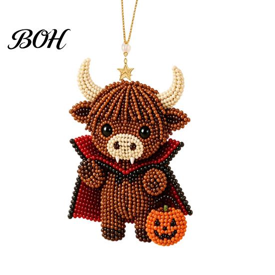 Stress Relief Craft DIY Highland Cow Beading Kit, Cute 3D Bead Pendant Handmade Ornaments with Colorful Beads And Instructions, Beadwork Kit