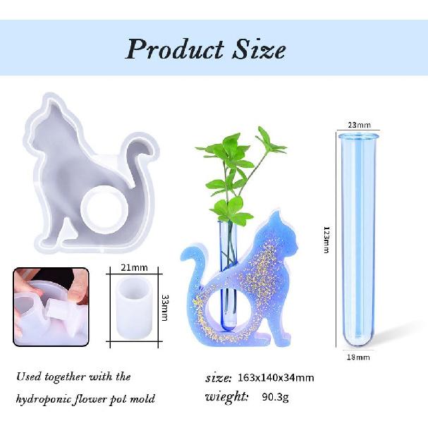 

Cat Resin Molds for Vase Plant Propagation Station,Epoxy Silicone Molds with 1 Test Tubes for Hydroponic, Flower Holder (A) C