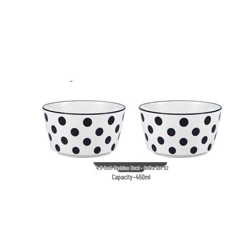 CERAMICS Nordic Black & White Polka Dot Rice Bowl