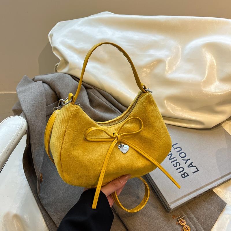 Retro suede dumpling bag new shopping trip portable bow versatile shoulder bag