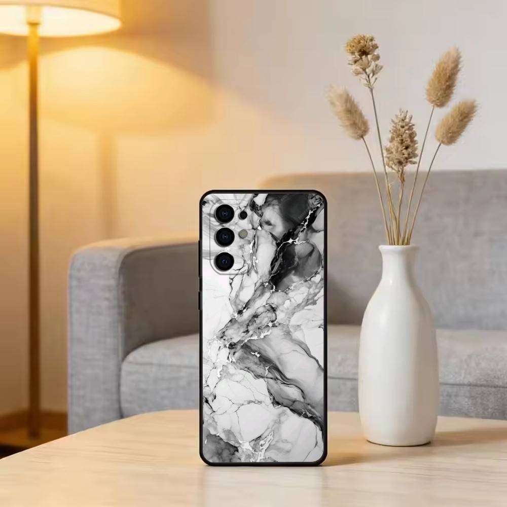 Stylish Marble Pattern Phone Case Black Silicone Soft For Samsung S25,S24,S21,S22,S23,S30,Ultra,S20,Plus,Fe,Lite