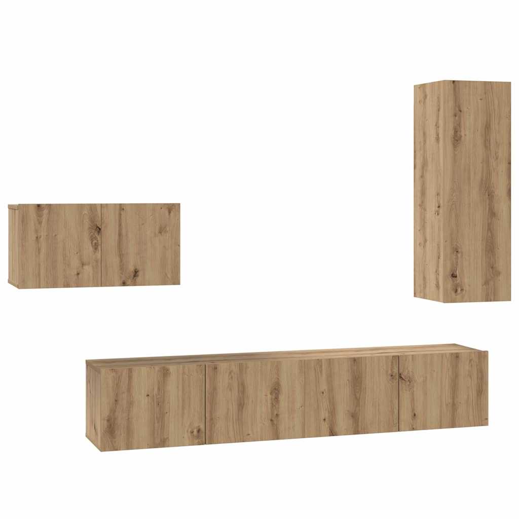 TV Cabinet Set with Drawers 4 pcs Artisan Oak Wood Based Material