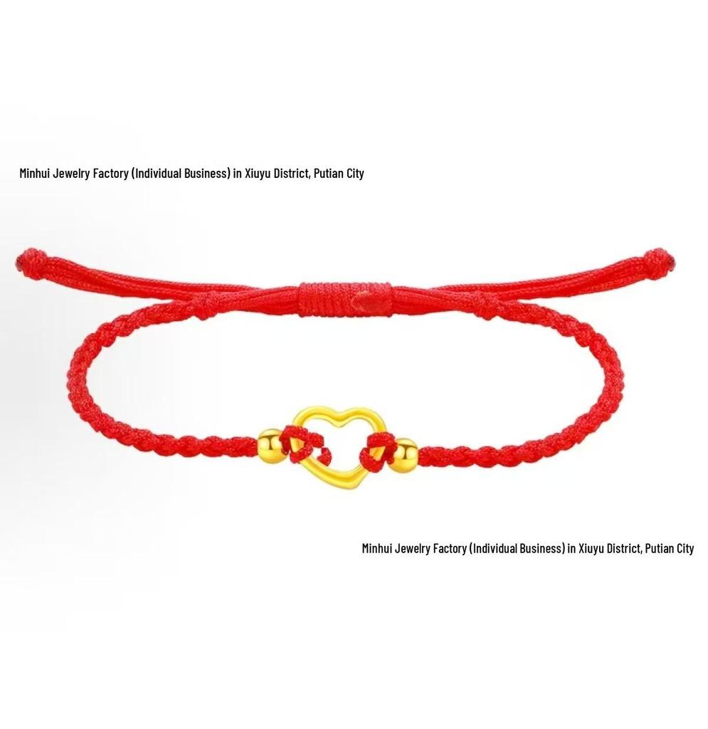 Golden Heart 999 Pure Gold Luck Bead Peach Heart Bracelet - 5D Hard Gold Rulu Tong Heart Shape Gift