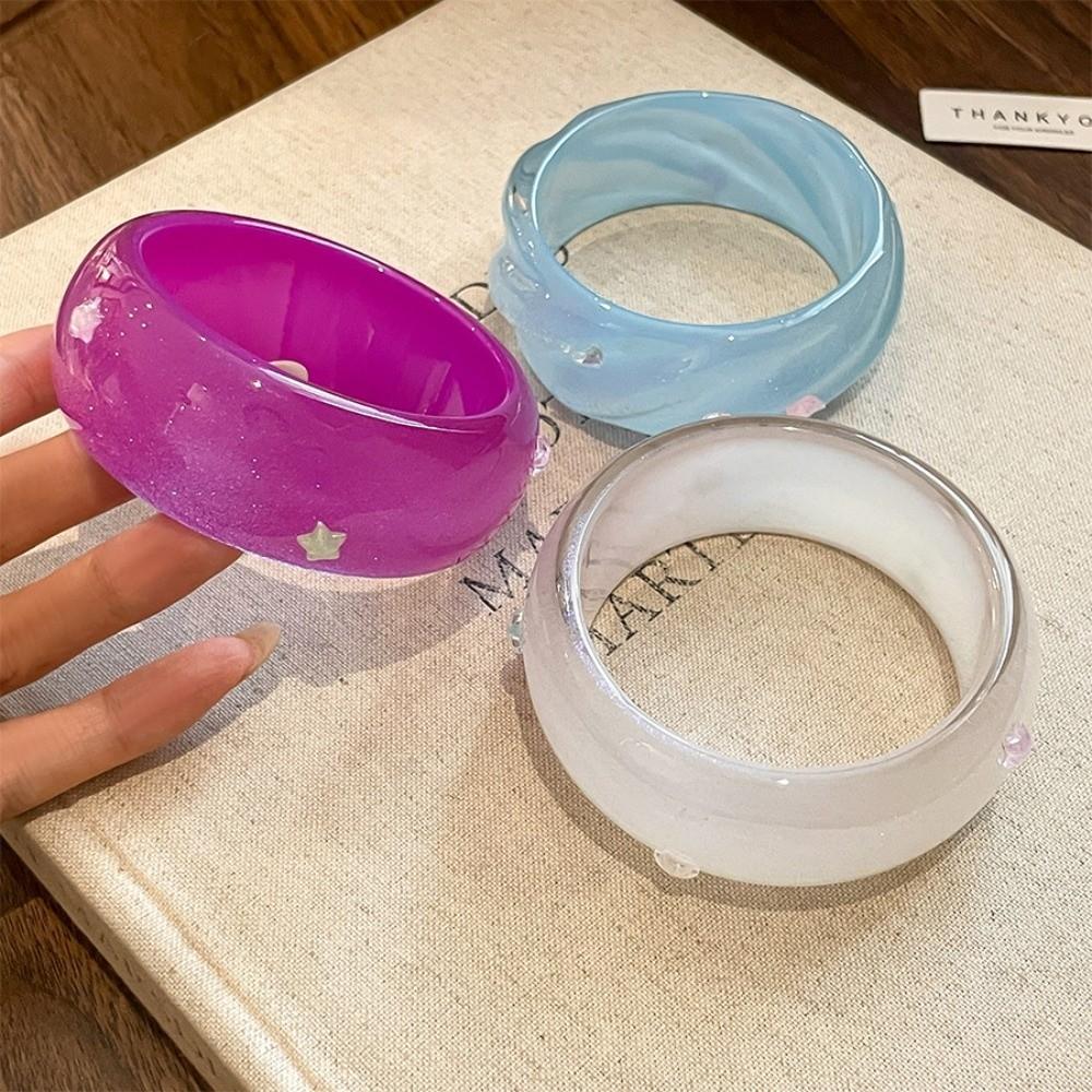 Circle Geometric Aurora Dopamine Bangle Resin Smudging Retro Hand Ring Women Wide Bracelet Gift