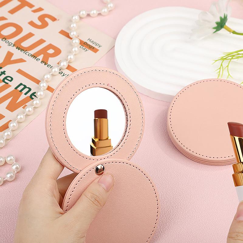 Compact Mirrors Unbreakable Stainless Steel Mirror With Pu Leather Sleeve Mini Portable Makeup Mirror For Purse Pocket Travel