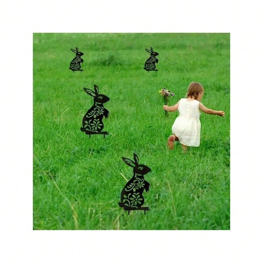 Black Metal Rabbit Garden Stakes Outdoor Decor Personalized Gift for Yard