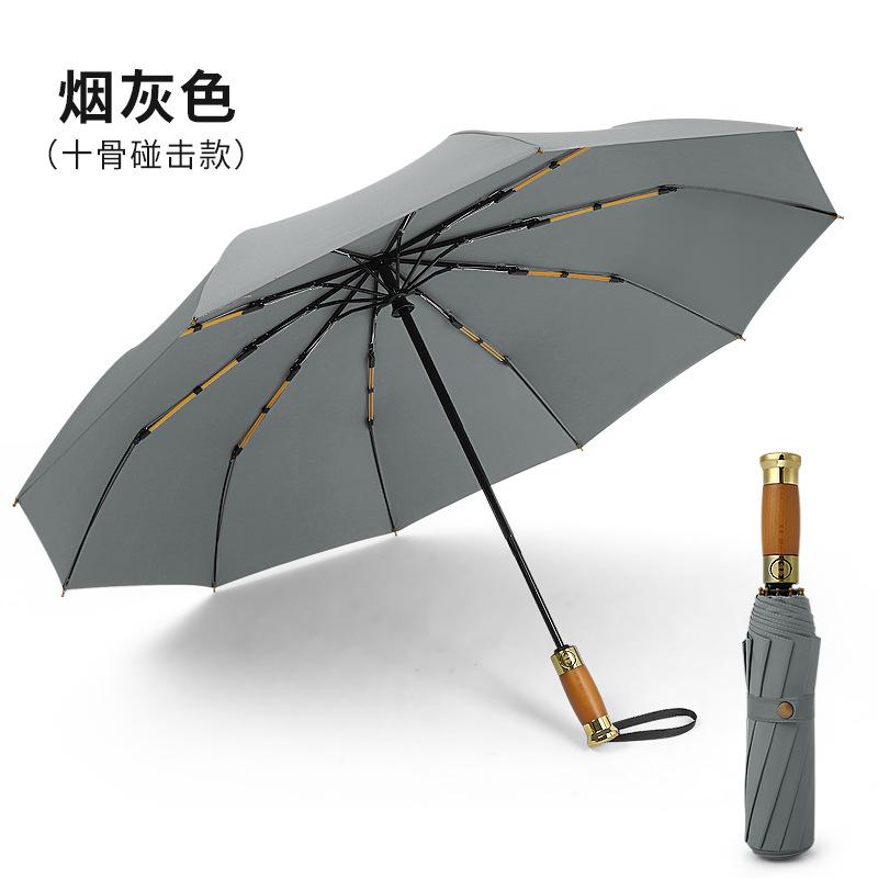Automatic Light Luxury Wooden Handle Sun Umbrella Umbrella Oversized Men's Folding Umbrella