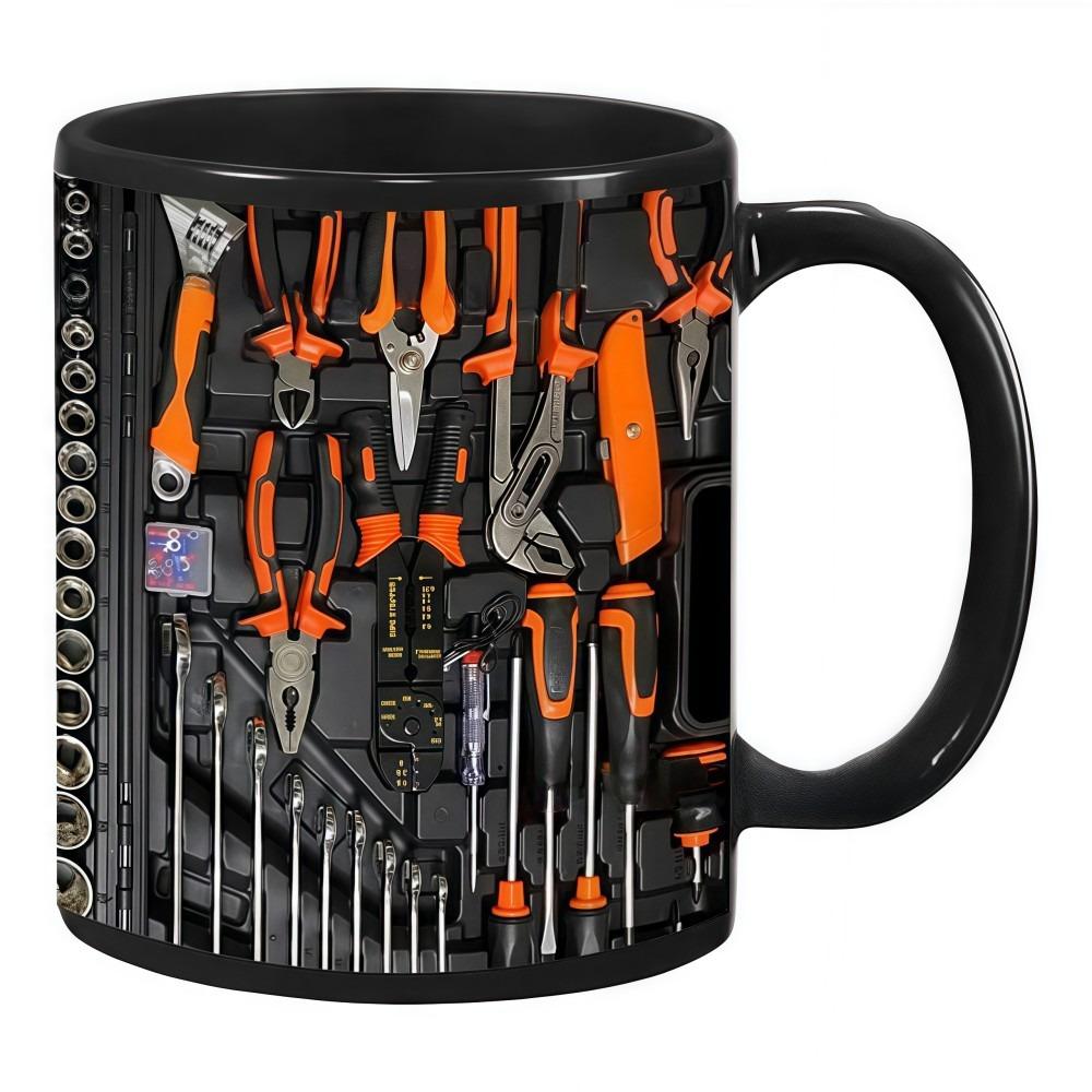 Tool Pattern Design Mechanic Coffee Mug Wrench Pattern Ceramic Flat Print Water Cup 325ML 11oz 2D Creative Tea Cup Gifts for man
