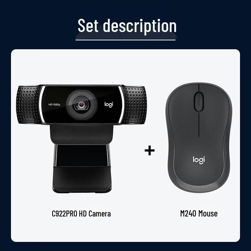 Logitech 1080P HD Webcam C922PRO+M240 Personal Conference Set